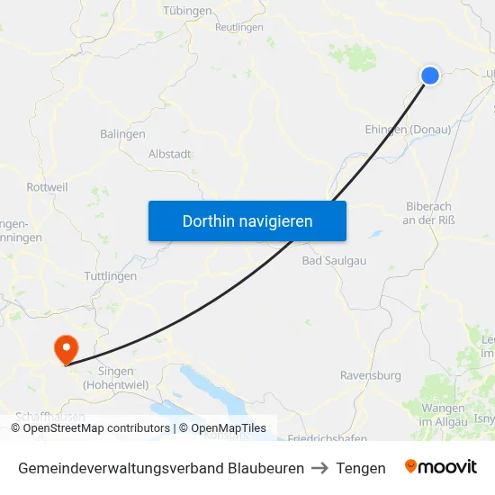 Gemeindeverwaltungsverband Blaubeuren to Tengen map