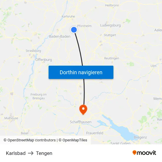 Karlsbad to Tengen map