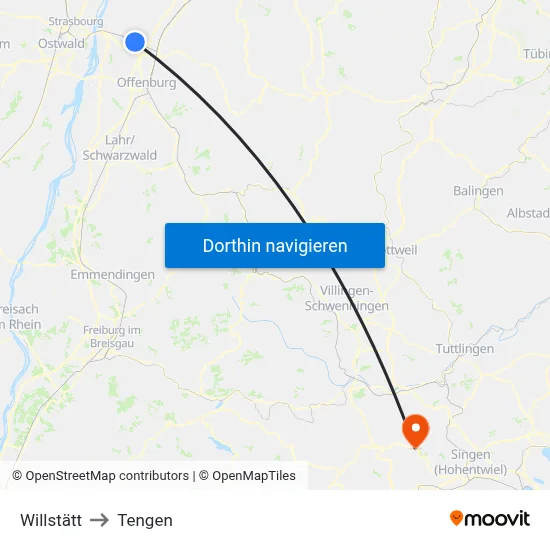 Willstätt to Tengen map