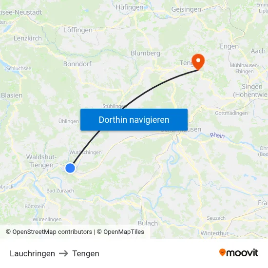 Lauchringen to Tengen map