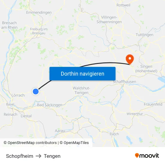 Schopfheim to Tengen map