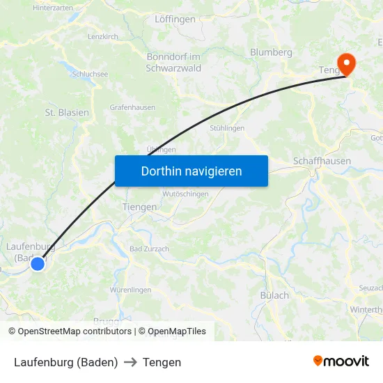 Laufenburg (Baden) to Tengen map