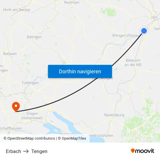 Erbach to Tengen map
