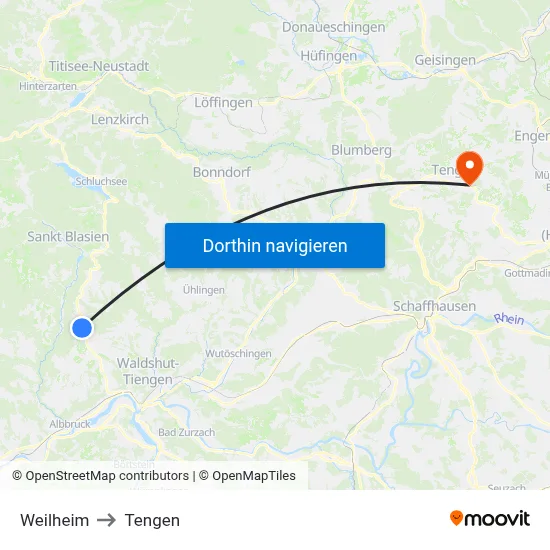 Weilheim to Tengen map