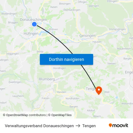 Verwaltungsverband Donaueschingen to Tengen map
