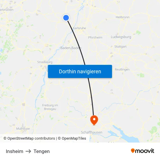 Insheim to Tengen map
