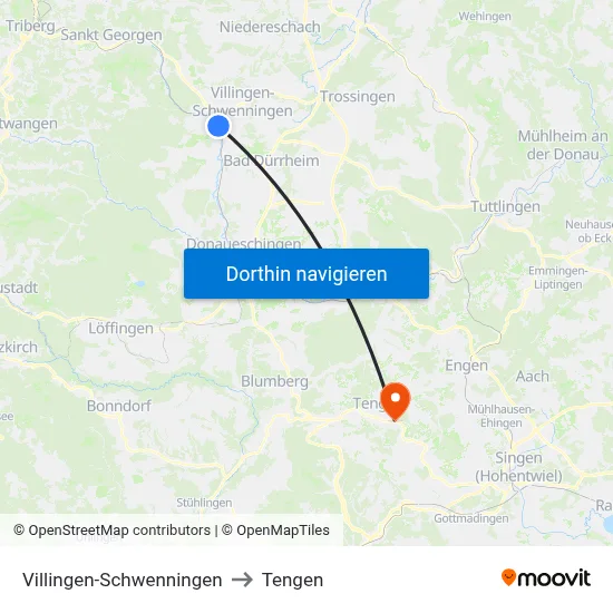 Villingen-Schwenningen to Tengen map