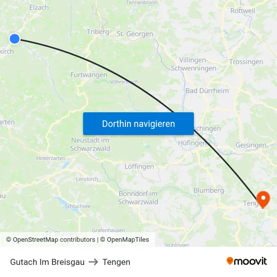 Gutach Im Breisgau to Tengen map