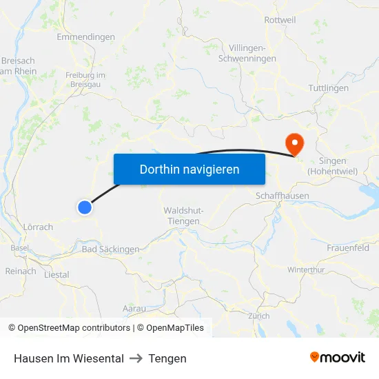 Hausen Im Wiesental to Tengen map