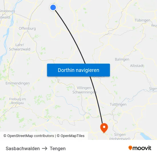 Sasbachwalden to Tengen map
