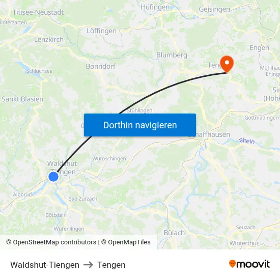 Waldshut-Tiengen to Tengen map