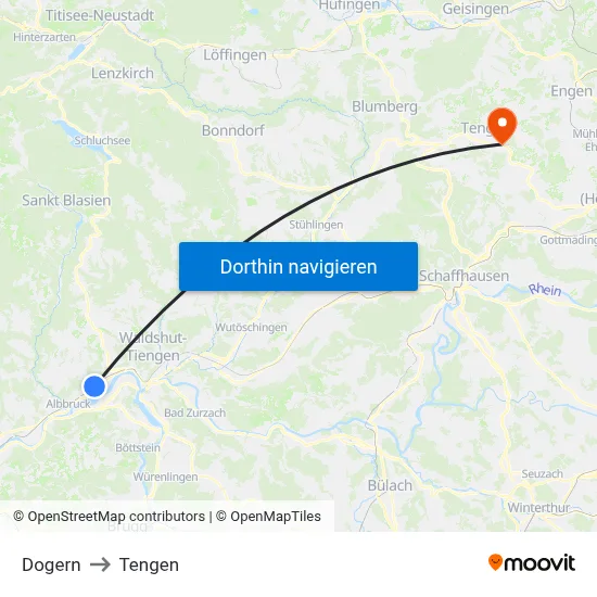Dogern to Tengen map