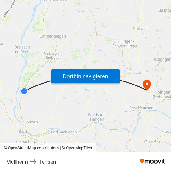 Müllheim to Tengen map