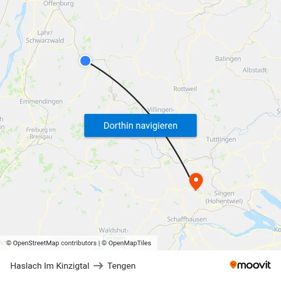 Haslach Im Kinzigtal to Tengen map
