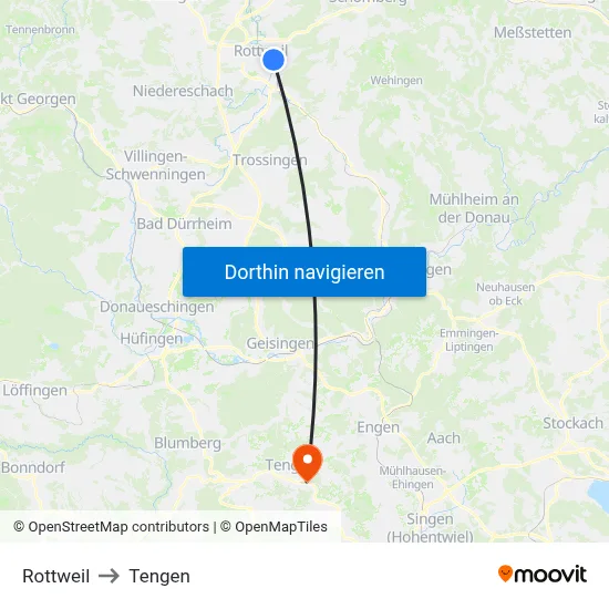 Rottweil to Tengen map