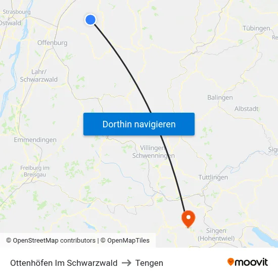 Ottenhöfen Im Schwarzwald to Tengen map