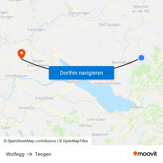 Wolfegg to Tengen map