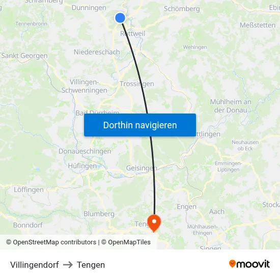 Villingendorf to Tengen map