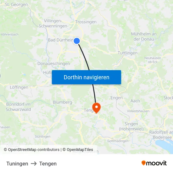 Tuningen to Tengen map