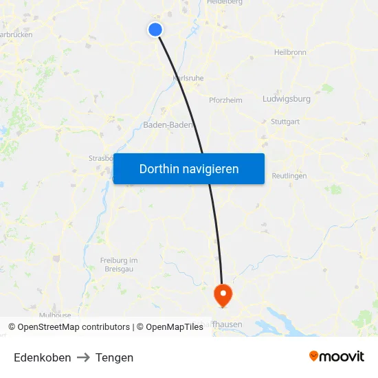 Edenkoben to Tengen map