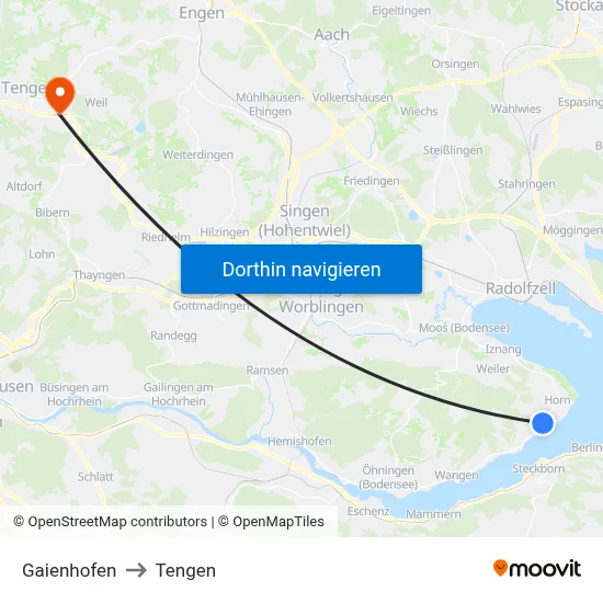 Gaienhofen to Tengen map