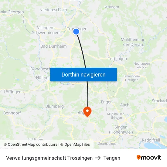 Verwaltungsgemeinschaft Trossingen to Tengen map