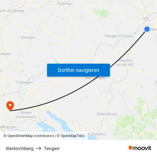 Illerkirchberg to Tengen map