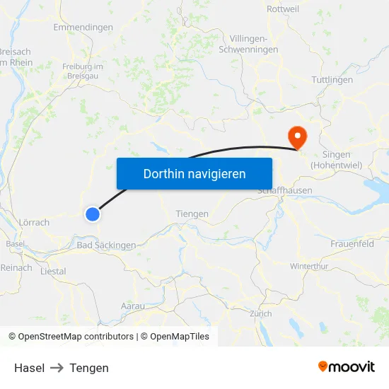 Hasel to Tengen map