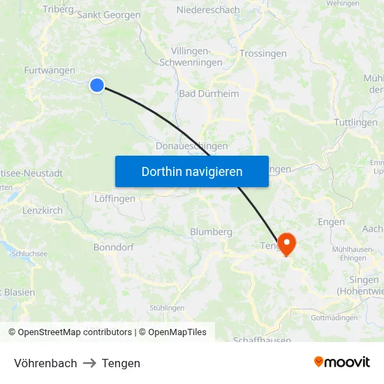 Vöhrenbach to Tengen map