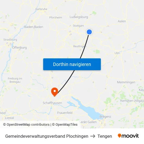 Gemeindeverwaltungsverband Plochingen to Tengen map