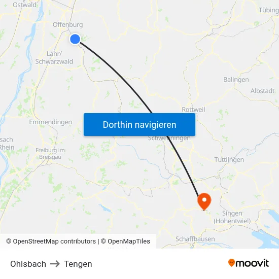 Ohlsbach to Tengen map