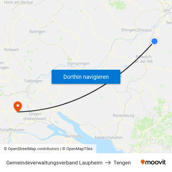 Gemeindeverwaltungsverband Laupheim to Tengen map