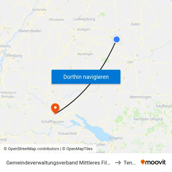 Gemeindeverwaltungsverband Mittleres Fils-Lautertal to Tengen map