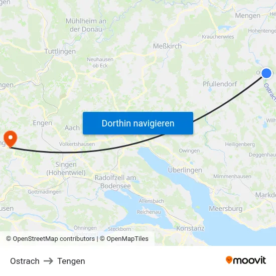 Ostrach to Tengen map