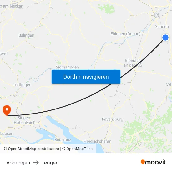 Vöhringen to Tengen map