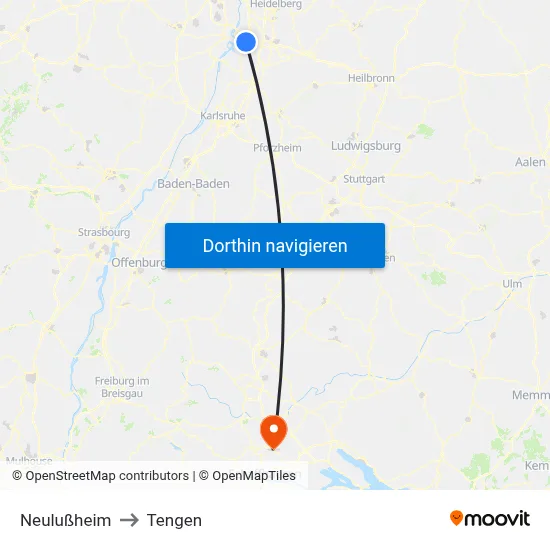 Neulußheim to Tengen map