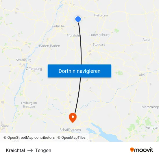Kraichtal to Tengen map