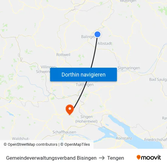 Gemeindeverwaltungsverband Bisingen to Tengen map
