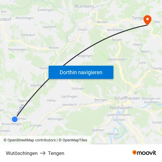 Wutöschingen to Tengen map