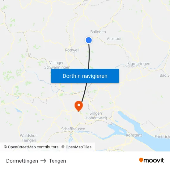 Dormettingen to Tengen map