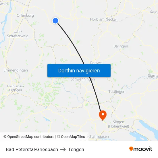 Bad Peterstal-Griesbach to Tengen map