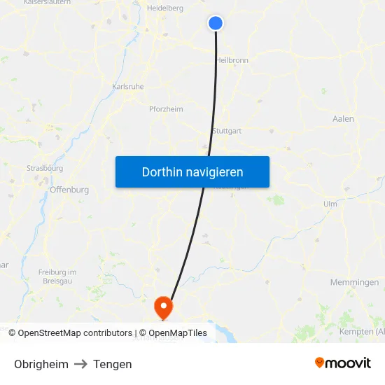Obrigheim to Tengen map