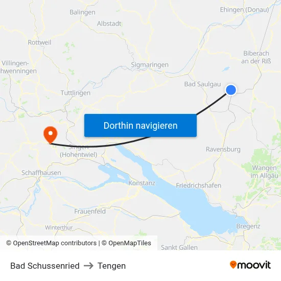 Bad Schussenried to Tengen map