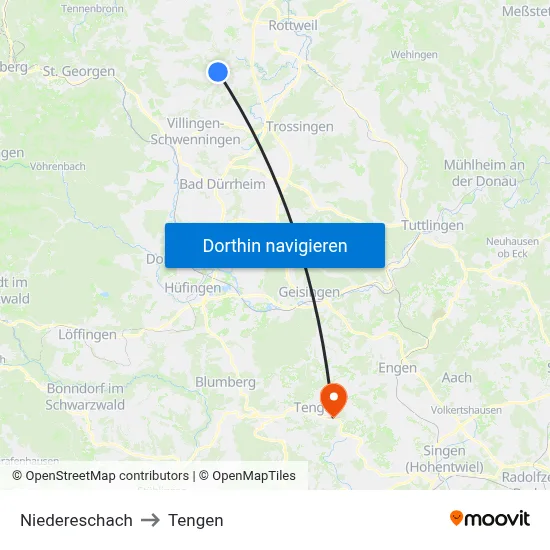 Niedereschach to Tengen map