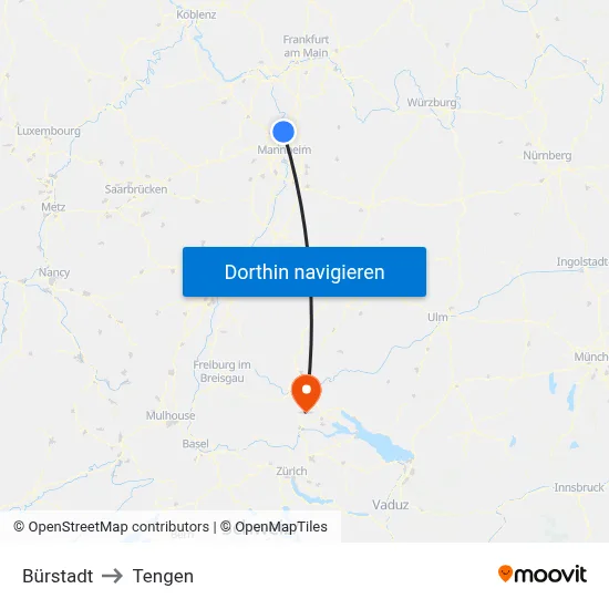 Bürstadt to Tengen map