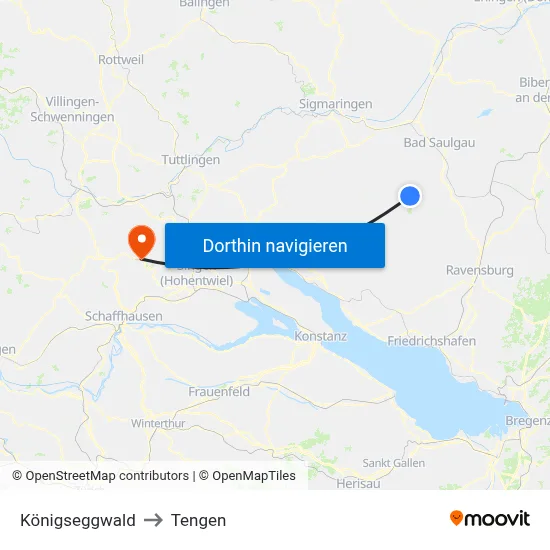 Königseggwald to Tengen map