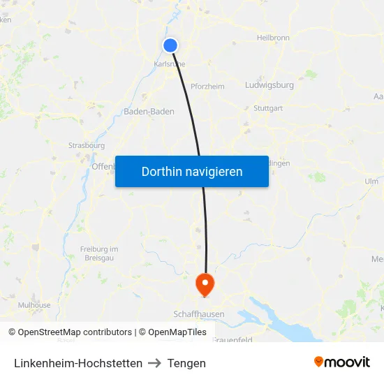 Linkenheim-Hochstetten to Tengen map