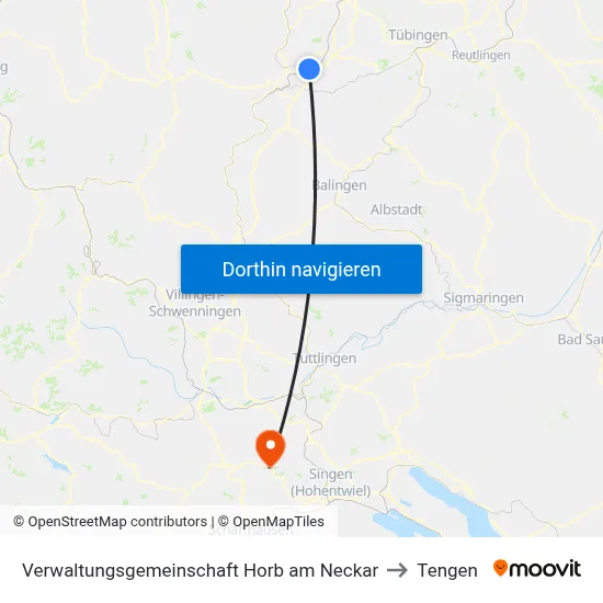 Verwaltungsgemeinschaft Horb am Neckar to Tengen map