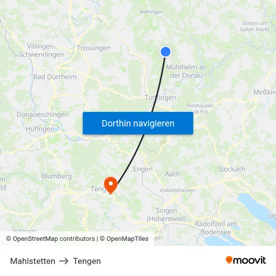 Mahlstetten to Tengen map
