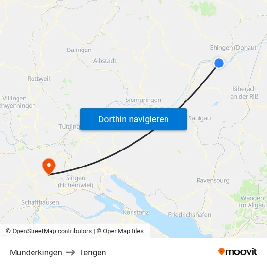 Munderkingen to Tengen map